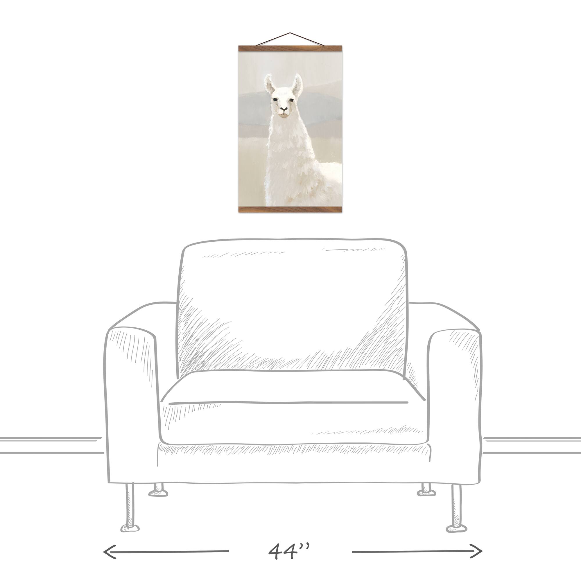 Creamy White Llama Teak Hanging Canvas